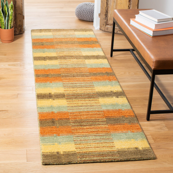 Ebern Designs Frann Handmade Flatweave Wool Brown/Orange/Yellow Rug
